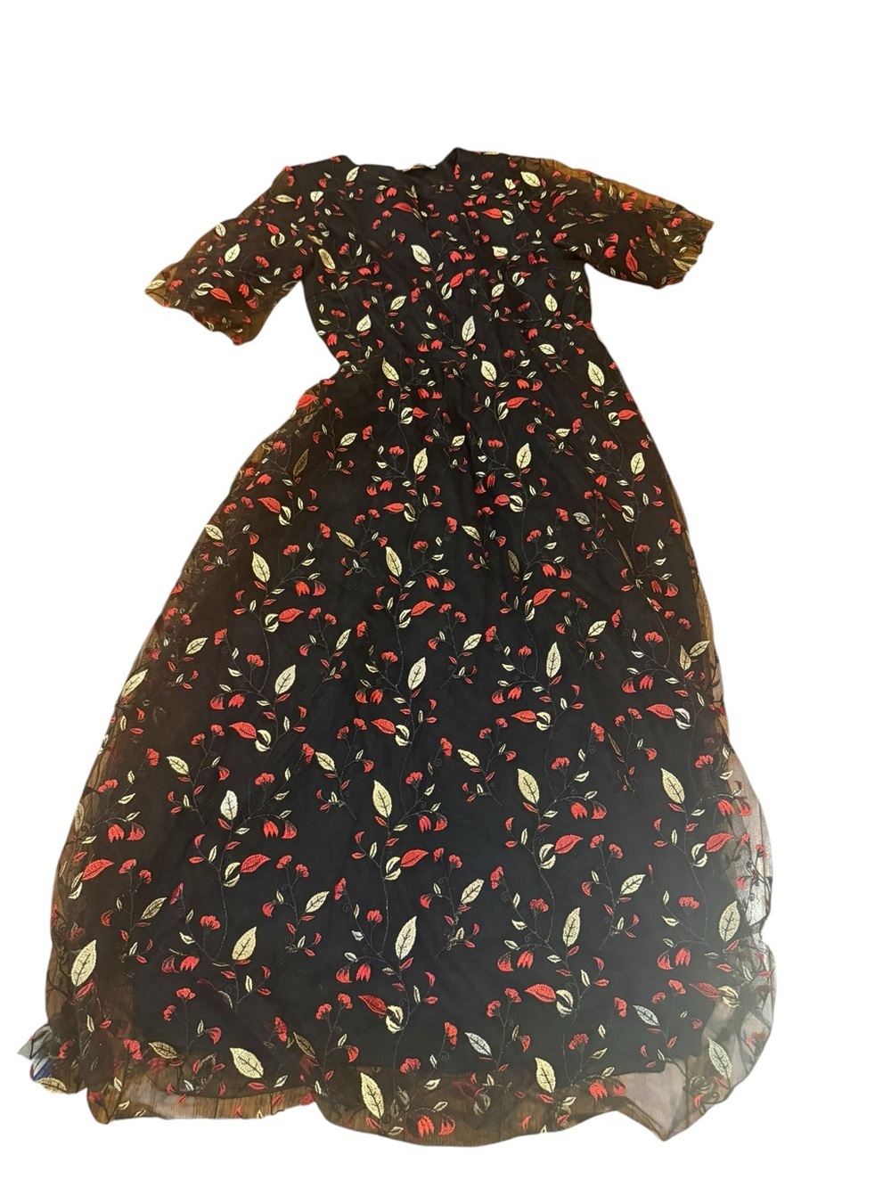 Baltic Born Black Maxi Dress with Red Flowers and Cream Leaves